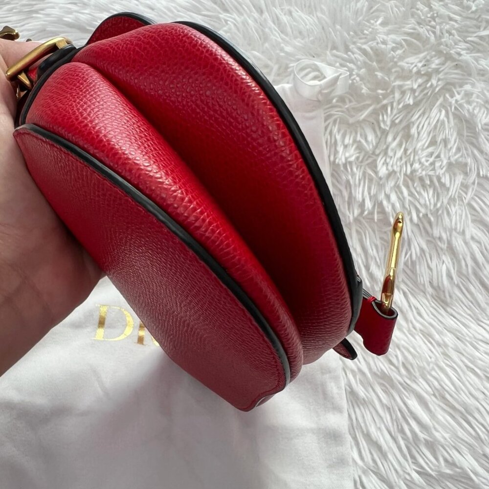 CHRISTIAN DIOR Grained Calfskin Mini Saddle Bag in Red - Picture 5 of 12